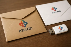 Een creatieve benadering van bedrukte enveloppen en USB sticks voor effectieve branding